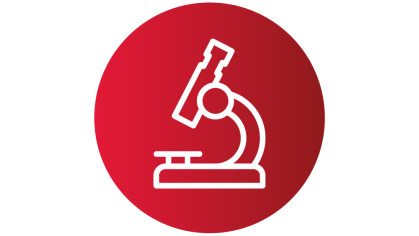 Red graphic circle with a white microscope