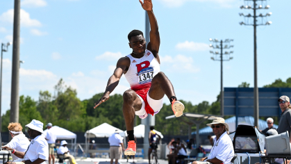 A'nan Bridgett doing a long jump