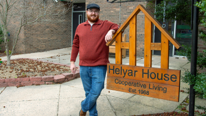 David LoBiondo standing in front of the Helyar House sign