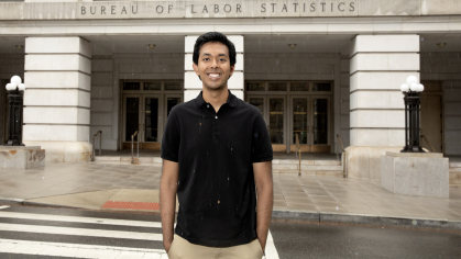 Rutgers-New Brunswick student Tejas Sinha completed his Scarlet Service internship at the Bureau of Labor Statistics in Washington, D.C.