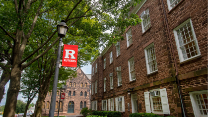 Old Queens campus with block R flags