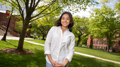 Sara Rubiano standing outside on campus