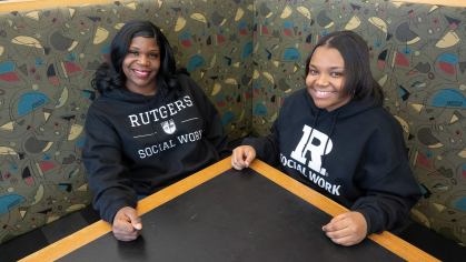 (l. to r.) Latonya Johnson (SSW '24), Rutgers Mental Health Specialist, and her daughter Laila Birchett (SSW '24) are graduating together this May