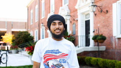 Rutgers University-New Brunswick sophomore Prabhjit Sandhu stands outside the College Avenue Gymnasium.