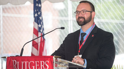 Christopher Manente, executive director of the Rutgers Center for Adult Autism Services, speaks during the center's groundbreaking in 2019.