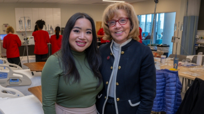 Rutgers School of Nursing–Camden student Neselle Nardo, left, with Dean Donna M. Nickitas