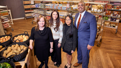 From left, Associate Dean Kerri Willson, students Lilly Sousa and Jodiefoss Ramos, and Assistant Dean Phillip Smith. Jonathan Kolbe.