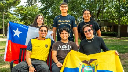 Students holding flags