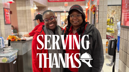 Naomi and Fatima in the dining hall 