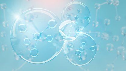 Blue blobs float in blue liquid