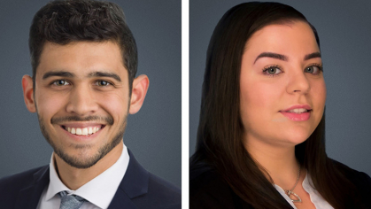 Zachary Stager (left) and Catarina Caulfield, both industry-to-campus connectors within the Rutgers Office of Career Exploration and Success.