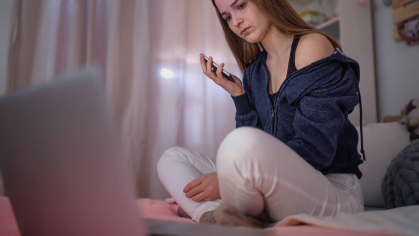 Distressed teen on phone
