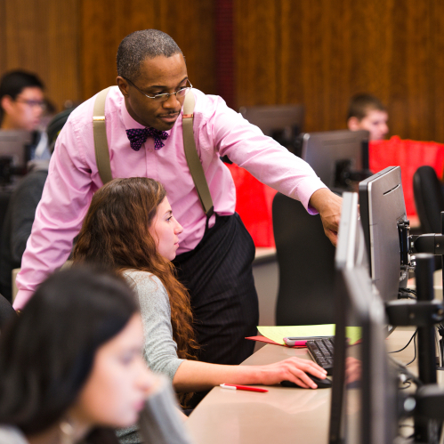 Student and faculty at the Rutgers Business School