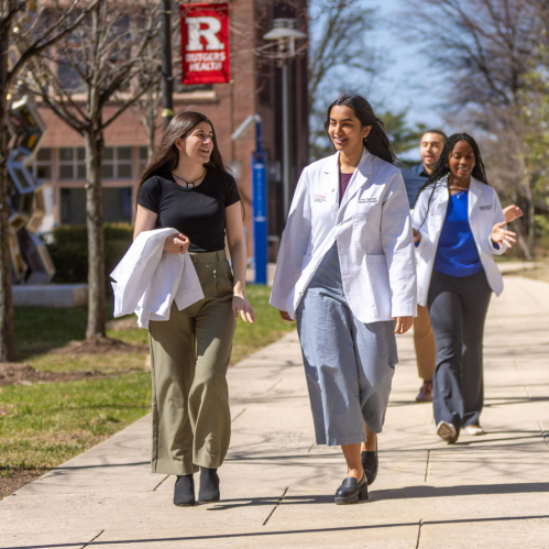 Rutgers medical students walking on campus