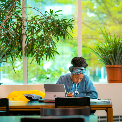 Student at the library