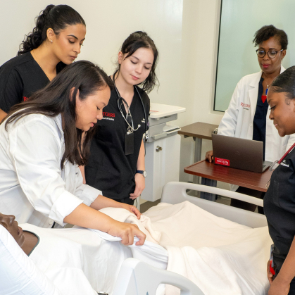rutgers school of nursing students practicing techniques