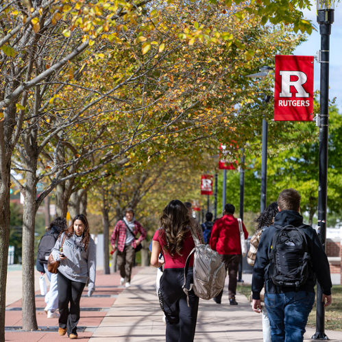 Students walking on the Rutgers college avenue campus
