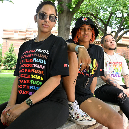 Students wearing Rutgers Pride t-shirts
