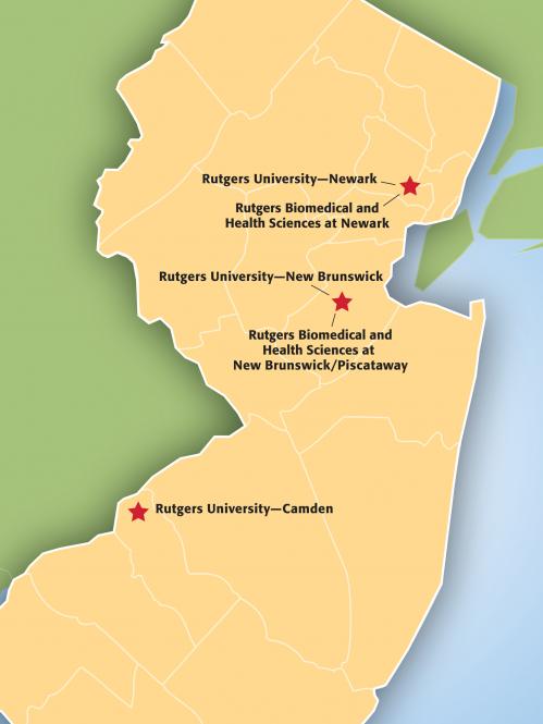 New Jersey map with Rutgers locations