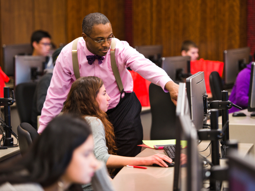 Student and faculty at the Rutgers Business School