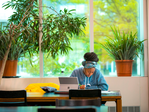 Student at the library