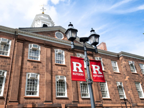 Block R banners in front of Winants Hall