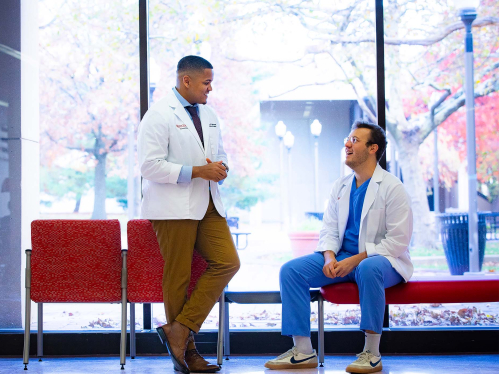 NJMS medical students talking on campus