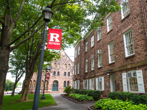 R Rutgers banners on the Old Queens campus