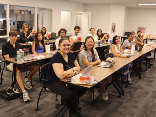 Rutgers psychology students sitting during class orientation