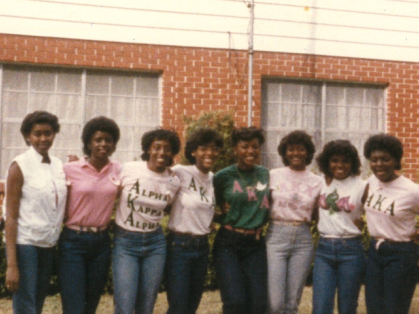 Valerie Johnson, third from left, and her AKA sisters in 1984 in a photo