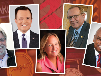 Five photos in a collage of the newest hall of distinguished alumni inductees 