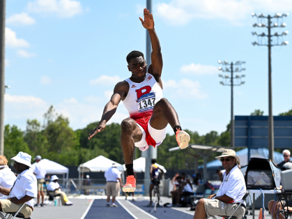 A'nan Bridgett doing a long jump