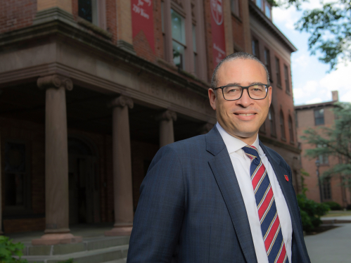 Rutgers president Jonathan Holloway, pictured outside Winants Hall at Rutgers University–New Brunswick