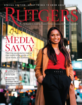 Erica D'Costa on the Rutgers Magazine cover Winter 2023 issue