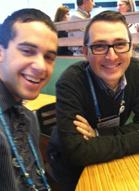 Rabbi Heath Watenmaker, shown right with Rutgers senior Lenny Haas