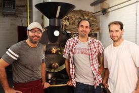 Richard Seidenberg (center) with Coffee Warehouse Specialist TR (right) and Roaster Juan Melkissetian