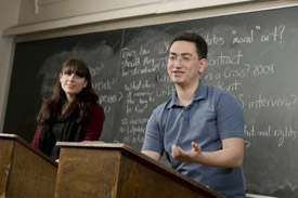 Members of the debate union Ashley Novak and Chris Bergman.