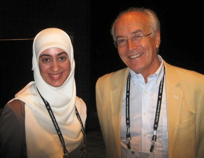 IBRO Research Fellow Joman Natsheh (left) with IBRO President Carlos Belmonte.