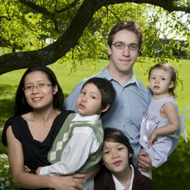 Thi Mary Le Evans with her husband David and sons Mathias, 3, Mikael, 7, and daughter Anneliese,1.