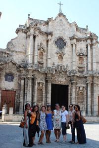 Students in front of a church