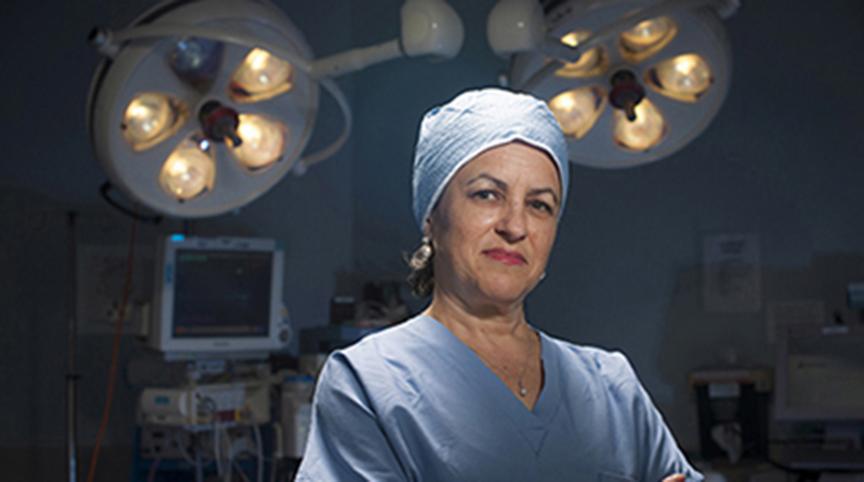 Trauma surgeon Anne Mosenthal in scrubs