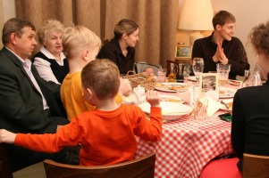 Enjoying a meal while treading lightly on contentious conversation at a holiday gathering.