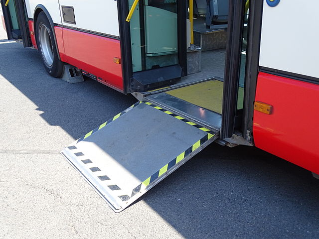 Bus with wheelchair ramp