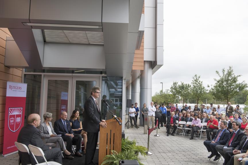 SAS Executive Dean Peter March speaks at ribbon cutting ceremonies for the new Chemistry and Chemical Biology building 