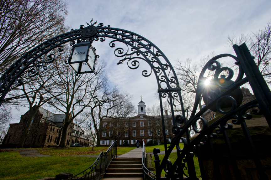 Rutgers University–New Brunswick’s Old Queens building, visible behind the Class of 1902 Memorial Gateway