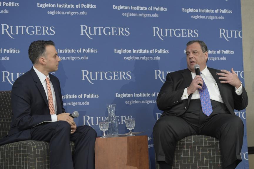Chris Christie in conversation with former campaign strategist and Eagleton fellow Mike DuHaime.