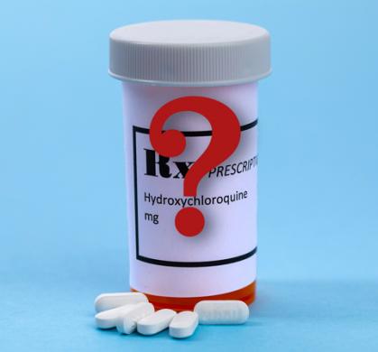 A container of hydroxychloroquine with a question mark on it
