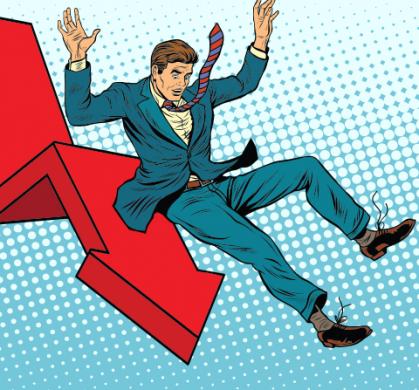 Illustration of man falling with stock market