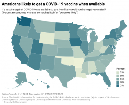 Map of likelihood to get vaccine