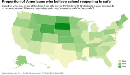 map of people who believe school opening is safe